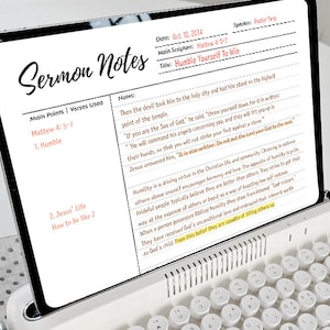 Nowe_ Wydrukowane notatki z kazań Notatka podsumowująca kazanie Chrześcijański planer Wydrukowane notatki z kazań Cornell Szablony notatek z kazań GoodNotes PDF W dół