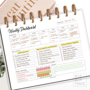 May include: A weekly planner with a colorful dashboard for scheduling, goal setting, and habit tracking. The planner includes sections for daily, weekly, and monthly planning, as well as a habit tracker to help you stay on track with your goals. The planner is designed to help you stay organized and productive.