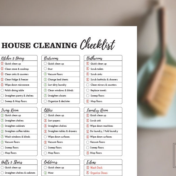 Printable House Cleaning Checklist (Letter and A4) Home clean up chart GoodNotes Clean up chart PDF Insert Download House Cleanup flow chart