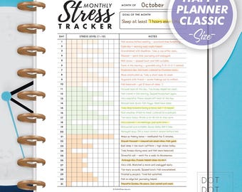 Rastreador de estrés mensual imprimible: Diario digital de salud mental (Happy Planner Classic PDF)