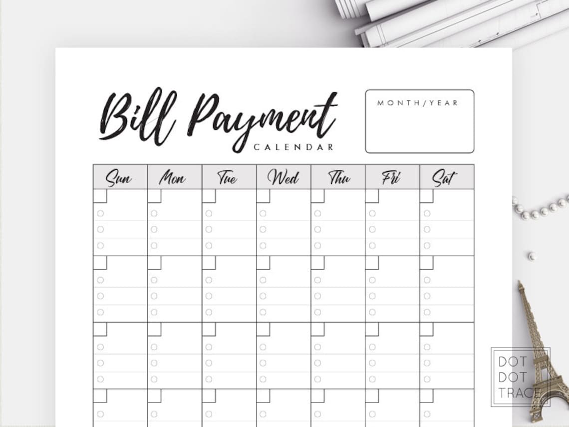 Printable Bill Payment Calendar the Classic Happy - Etsy