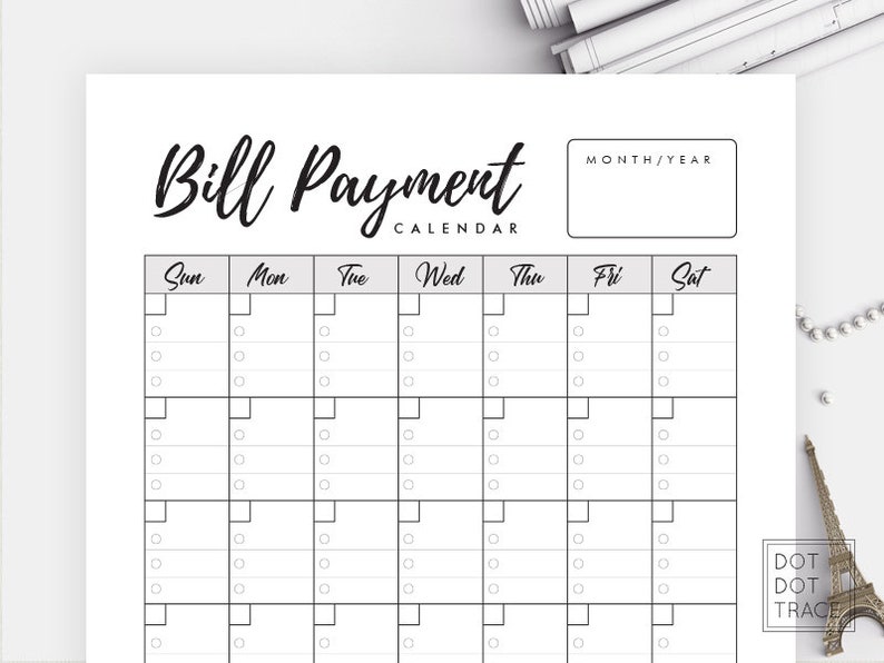 Printable Bill Payment Calendar Monthly Bills Calendar Bill - Etsy