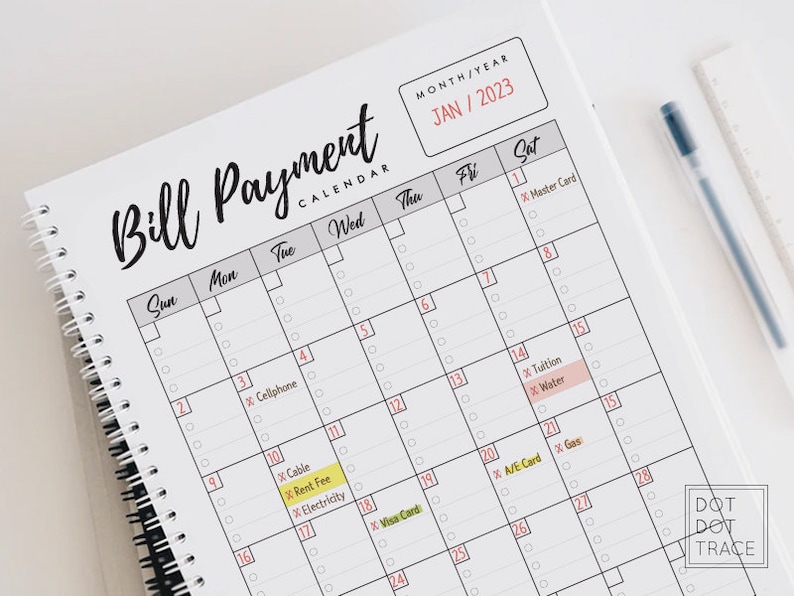 Printable Bill Payment Calendar [the Classic Happy Planner-sized] 7”x9 ...