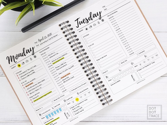 printable 7 day planner daily planner day planner work planner etsy