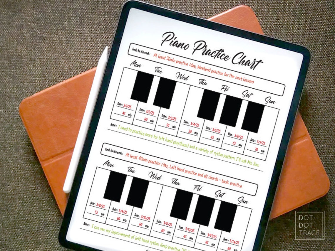 Printable Piano Practice Chart Piano Practice Log Piano Etsy