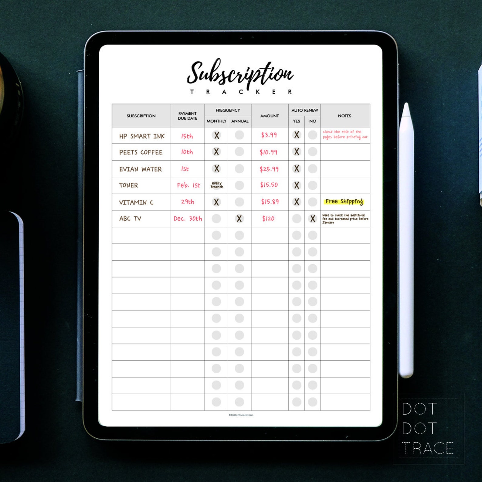 Printable Subscription Tracker: Happy Planner Classic (PDF) - Etsy