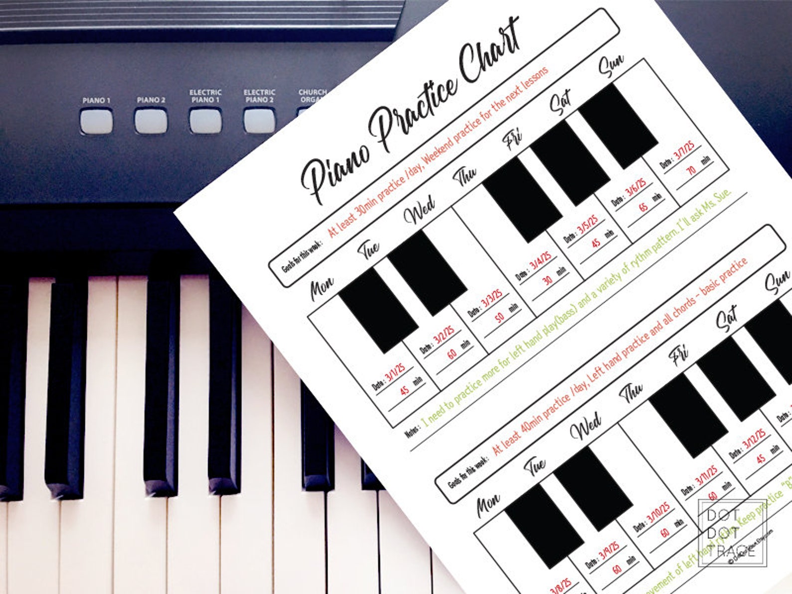 Printable Piano Practice Chart Piano Practice Log Piano Practice