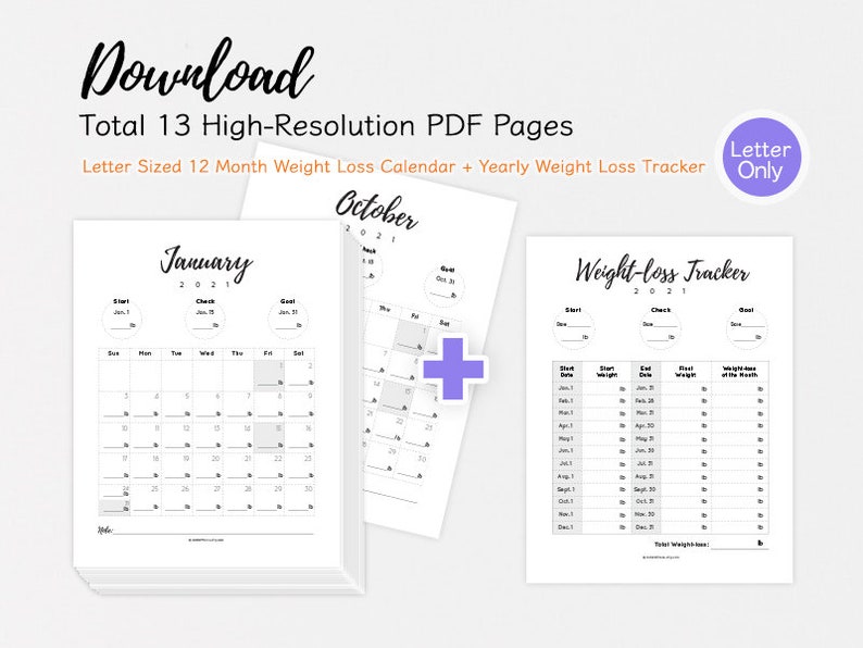2021 Weight Loss Calendar 2021 Weight Loss Tracker Monthly | Etsy