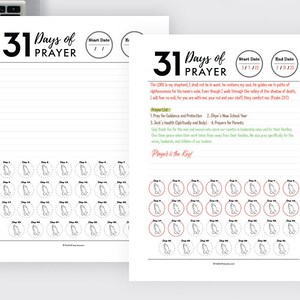 Printable 31 Days of Prayer Template Monthly Prayer Goal List 31 Days ...