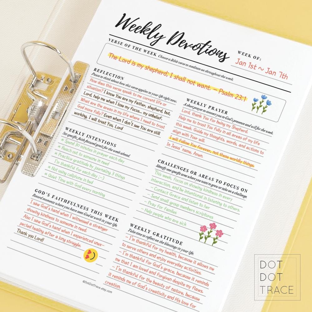 Weekly Devotional Example Printable Weekly Devotions Planner: Christian Prayer & Reflection (PDF ...