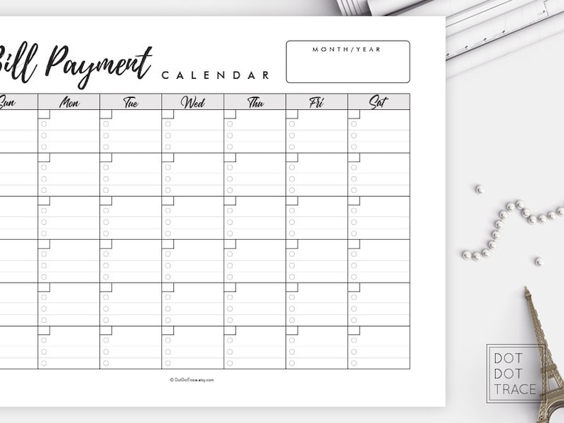 Printable Bill Payment Calendar Horizontal Monthly Bills Etsy