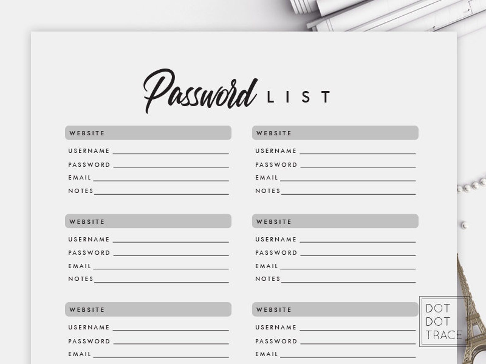 Printable Password List Template Password Tracker Username and | Etsy