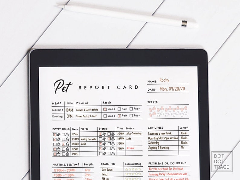 Printable Daily Pet Report Card Pet Daily Log Daily Dog Report Etsy