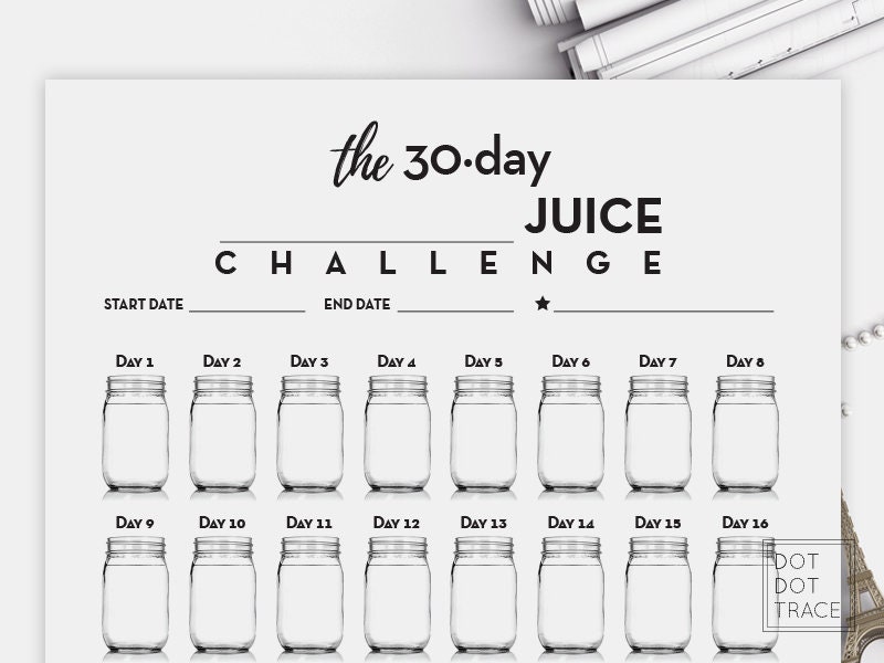30 Day Juice Challenge 30 Day Detox Juice Tracker Healthy Etsy