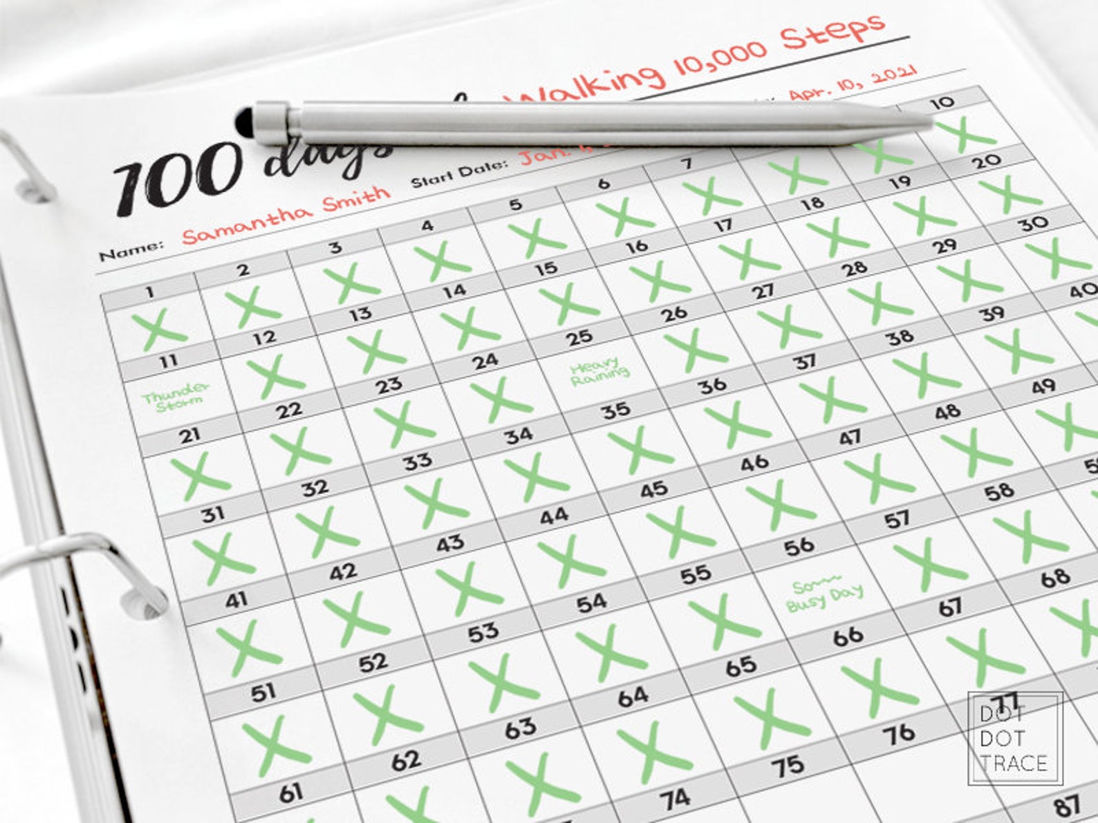 Printable 100 Days of Challenge 100 Day Goal Planner 100 Days of Habit ...