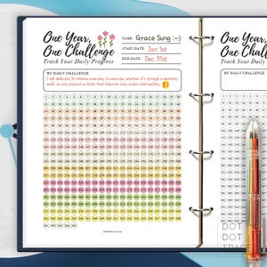 Printable One Year, One Challenge 365 Day Daily Challenge Tracker 365 Day Check list Daily Goal Tracker New Year Planner 365 Checklist PDF