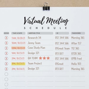 Plantilla imprimible para programar una reunión virtual (descarga en formato carta y JPG A4)