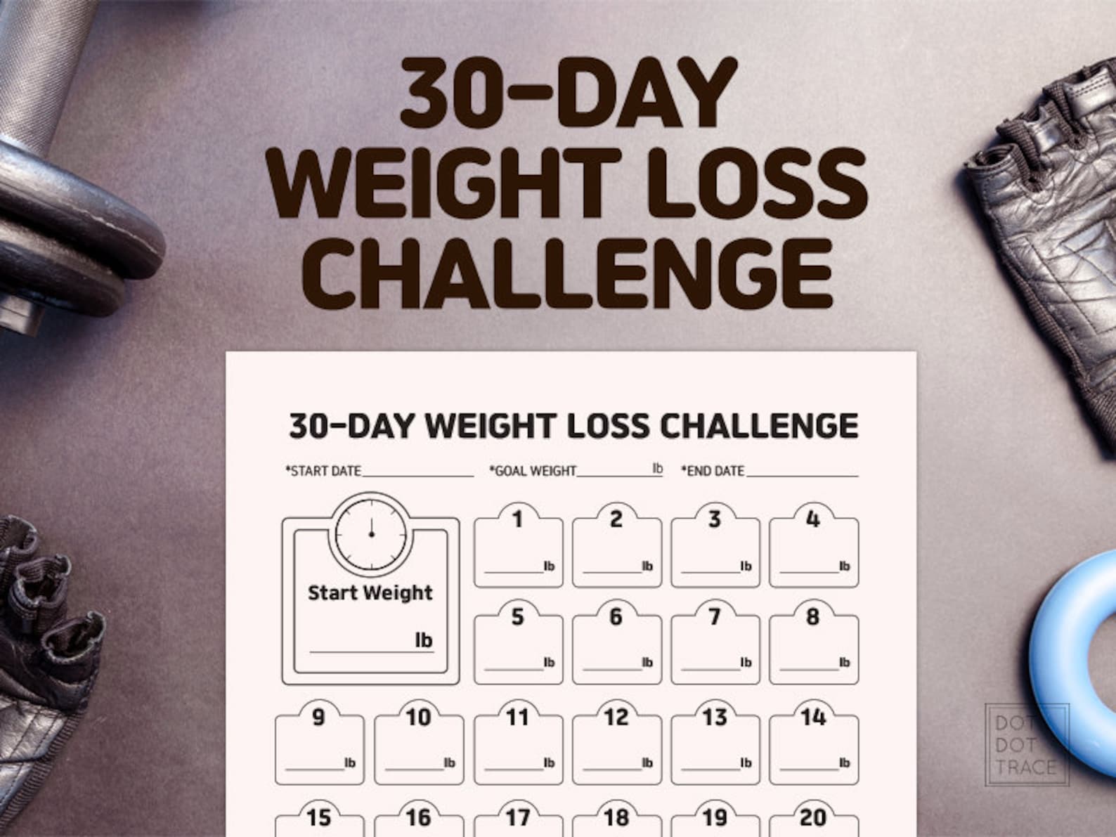 30 Day Weight Loss Challenge 30 Day Weight Loss Tracker Monthly Weight