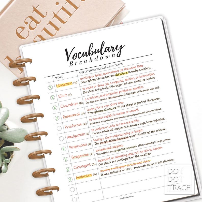Audacious Example Sentence Happy Planner Vocabulary Breakdown Printable (classic Size) (PDF) - Etsy