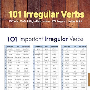 Stampabile 101 Verbi irregolari Stampabile Elenco di verbi irregolari per studenti di inglese Tabella dei verbi irregolari per gli studenti ESL Grammatica