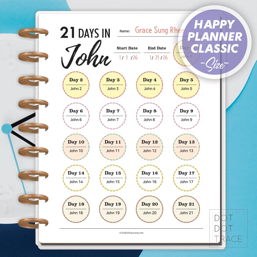 Printable 21 Days in John Bible Reading Log [the Classic Happy Planner ...