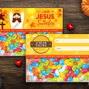 Printable Christian Fall Festival Treat Bag Topper Love of JESUS Is Sweeter Than Candy Topper Halloween Treat Bag Topper for Sunday School