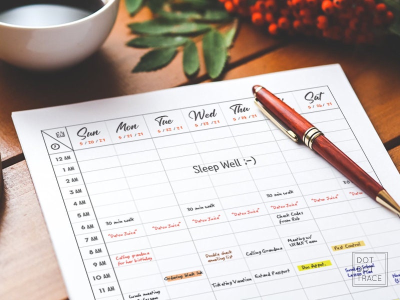 sunday start printable weekly scheduler weekly planner 7 day etsy