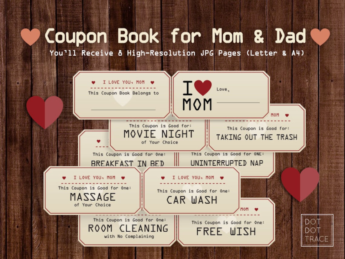 Printable Coupon Book for Mom & Dad Coupon Book for Parents Etsy