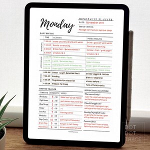 Puede incluir: Un planificador digital para gestionar los s&iacute;ntomas de la menopausia. El planificador incluye una rutina diaria, un rastreador de s&iacute;ntomas y secciones de reflexi&oacute;n y gratitud. El planificador est&aacute; dise&ntilde;ado para ayudar a las mujeres a controlar los sofocos, mejorar el sue&ntilde;o y hacer un seguimiento de su bienestar general.