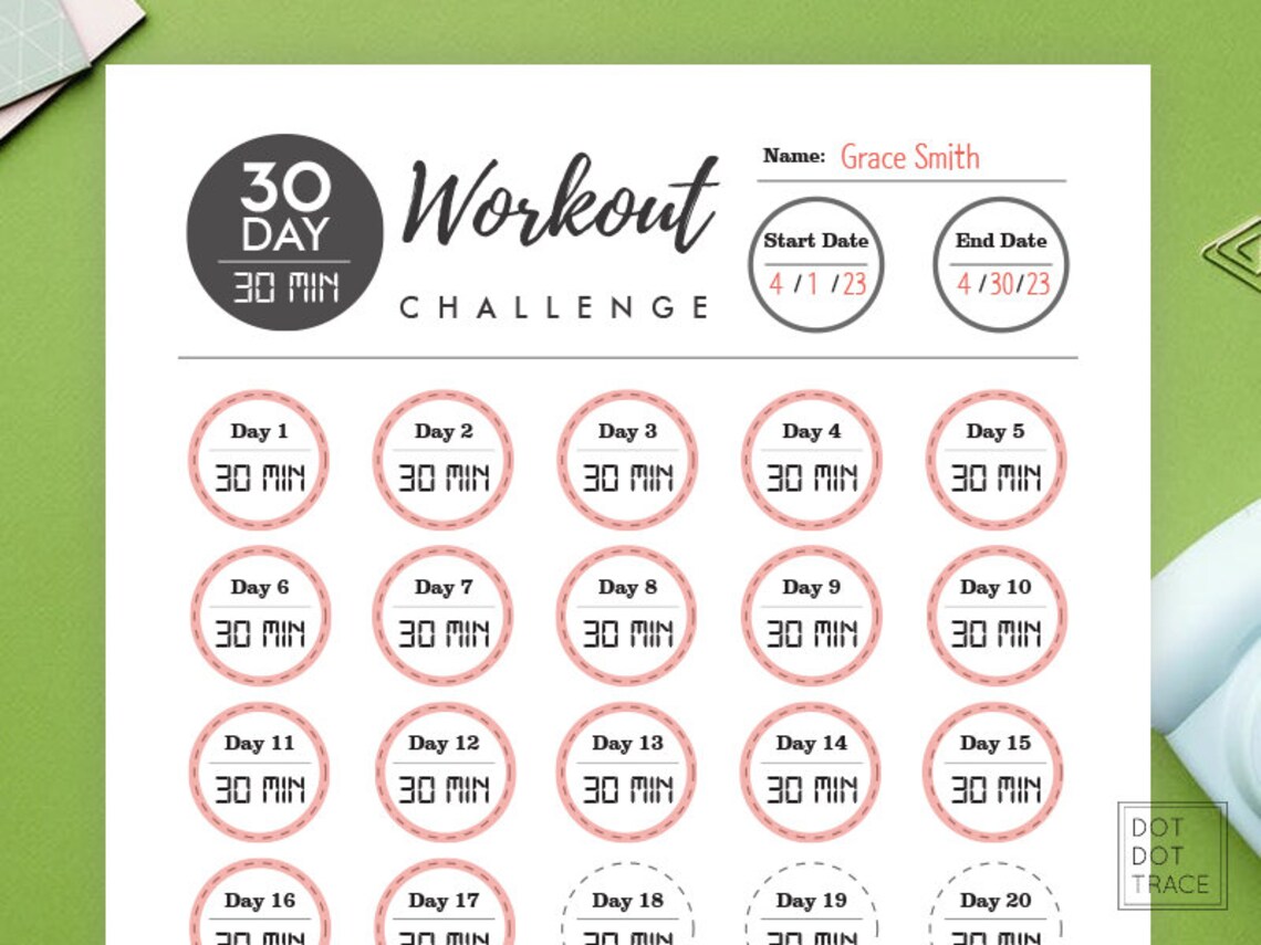 Printable 30 Day 30 Min Workout Challenge Daily 30min Workout Etsy