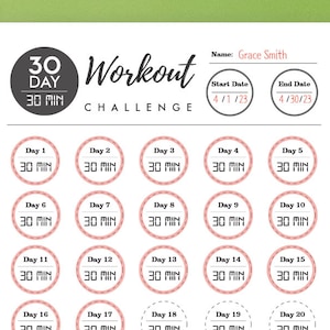 Printable 30 Day 30 Min Workout Challenge Daily 30min Workout Challenge