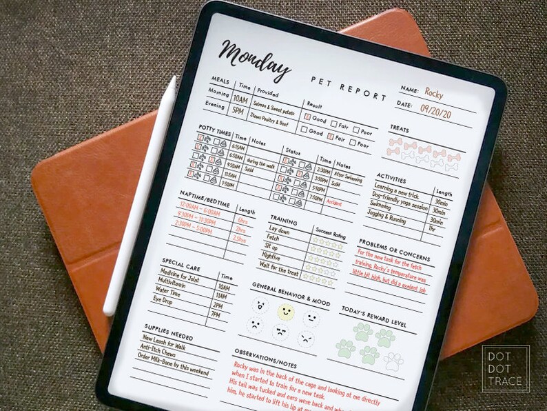 Printable 7 Day Pet Report Card Pet Daily Log Daily Dog Report Etsy