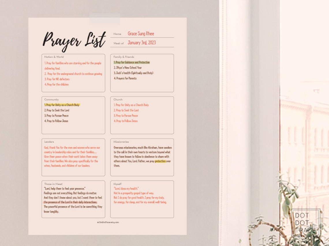 Printable Prayer List Template Weekly Prayer Lists Etsy