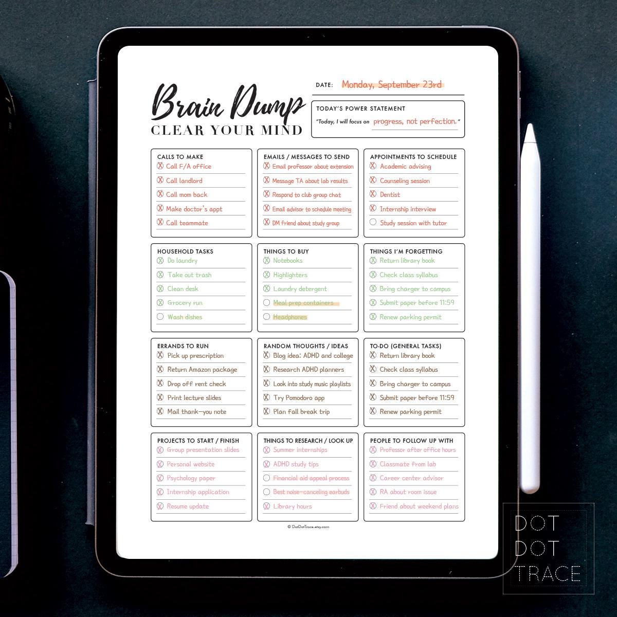 Brain Dump Printable | Task Dump Worksheet | Overwhelmed Reset Planner ...