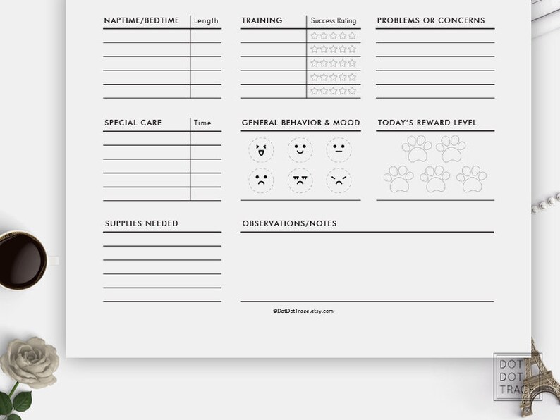 Printable 7 Day Pet Report Card Pet Daily Log Daily Dog Report Etsy