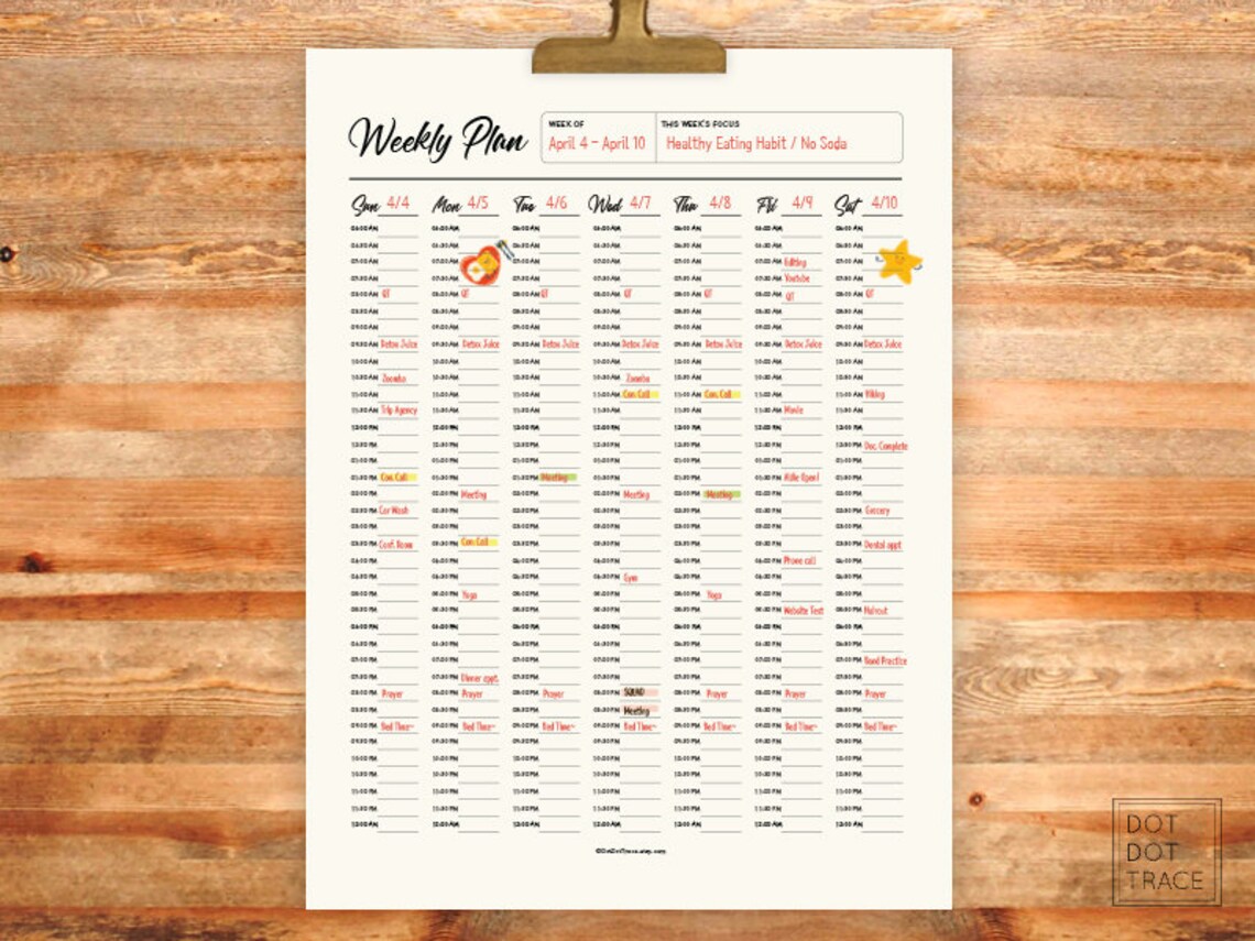 Printable 30 Min Intervals Weekly Planner 7 Day Planner Daily | Etsy
