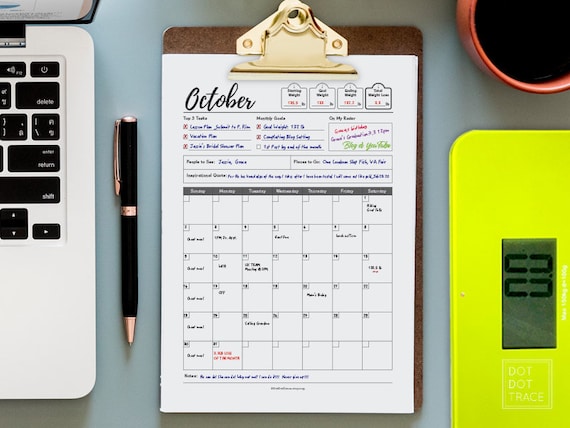 Printable 12-Month Planner, Monthly Weight Loss Tracker (A5, Half Letter & Half A4) (Digital Download)