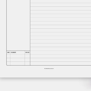 May include: A black and white printable to-do list with columns for "Done", "Assignment", and "Due Date".
