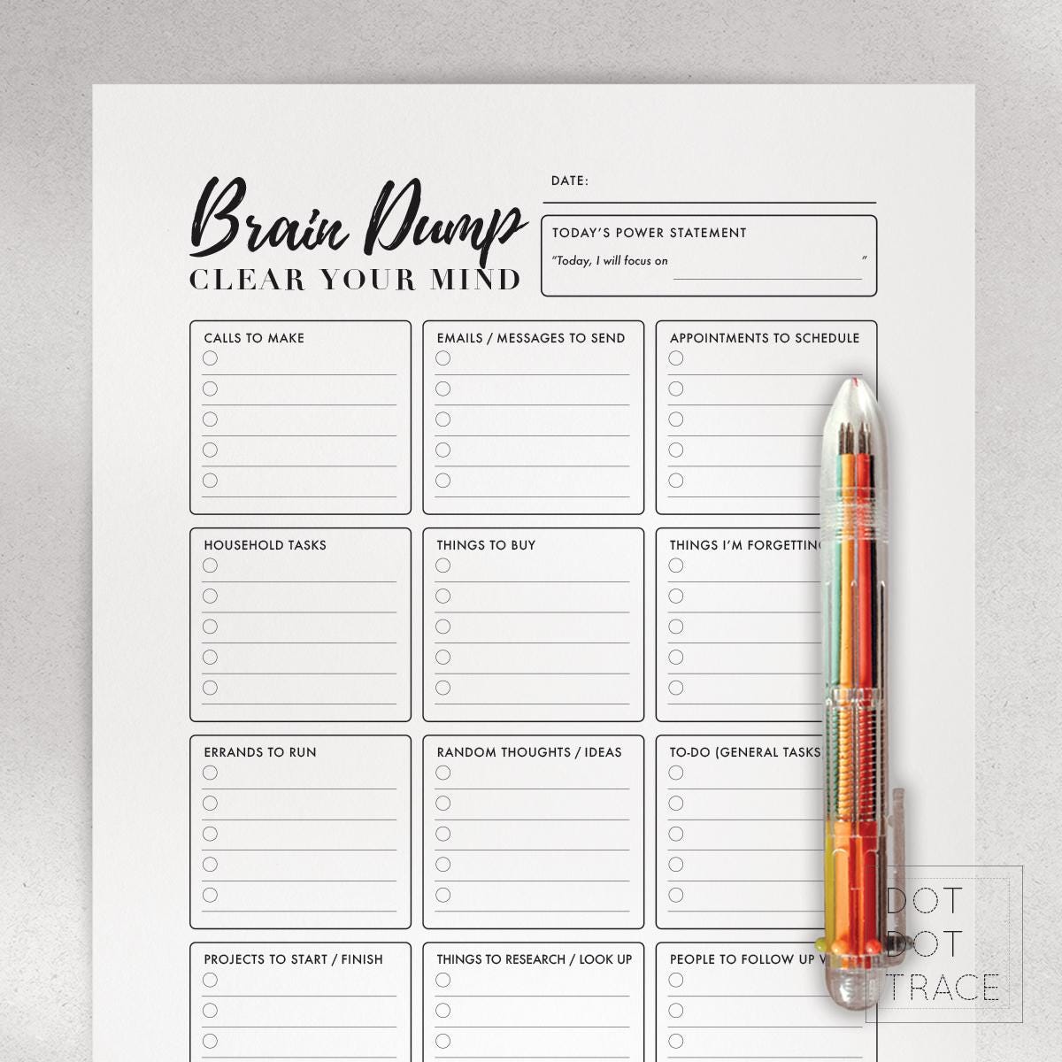 Brain Dump Printable | Task Dump Worksheet | Overwhelmed Reset Planner ...