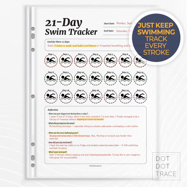 Printable 21-day Swimming Tracker Minimal Swim Log PDF Habit Tracker ...