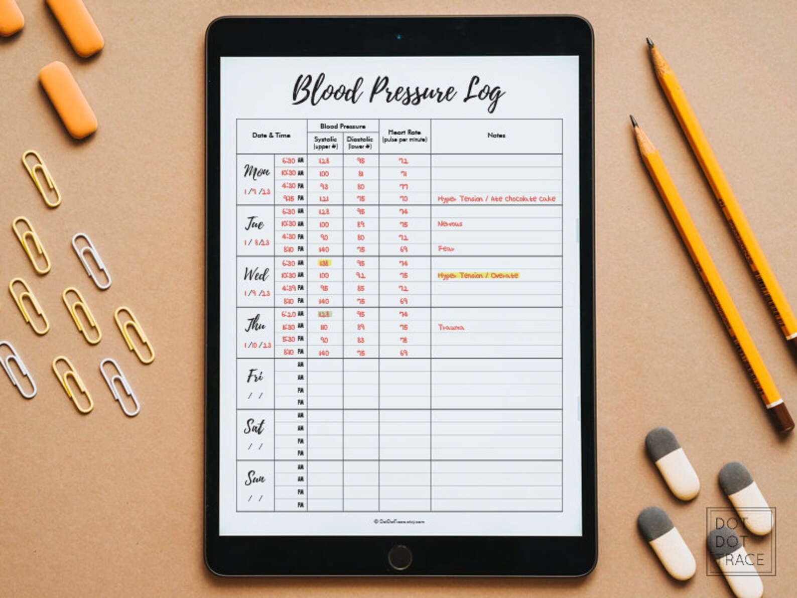 Printable Blood Pressure Log Template Daily Blood Pressure Tracker ...