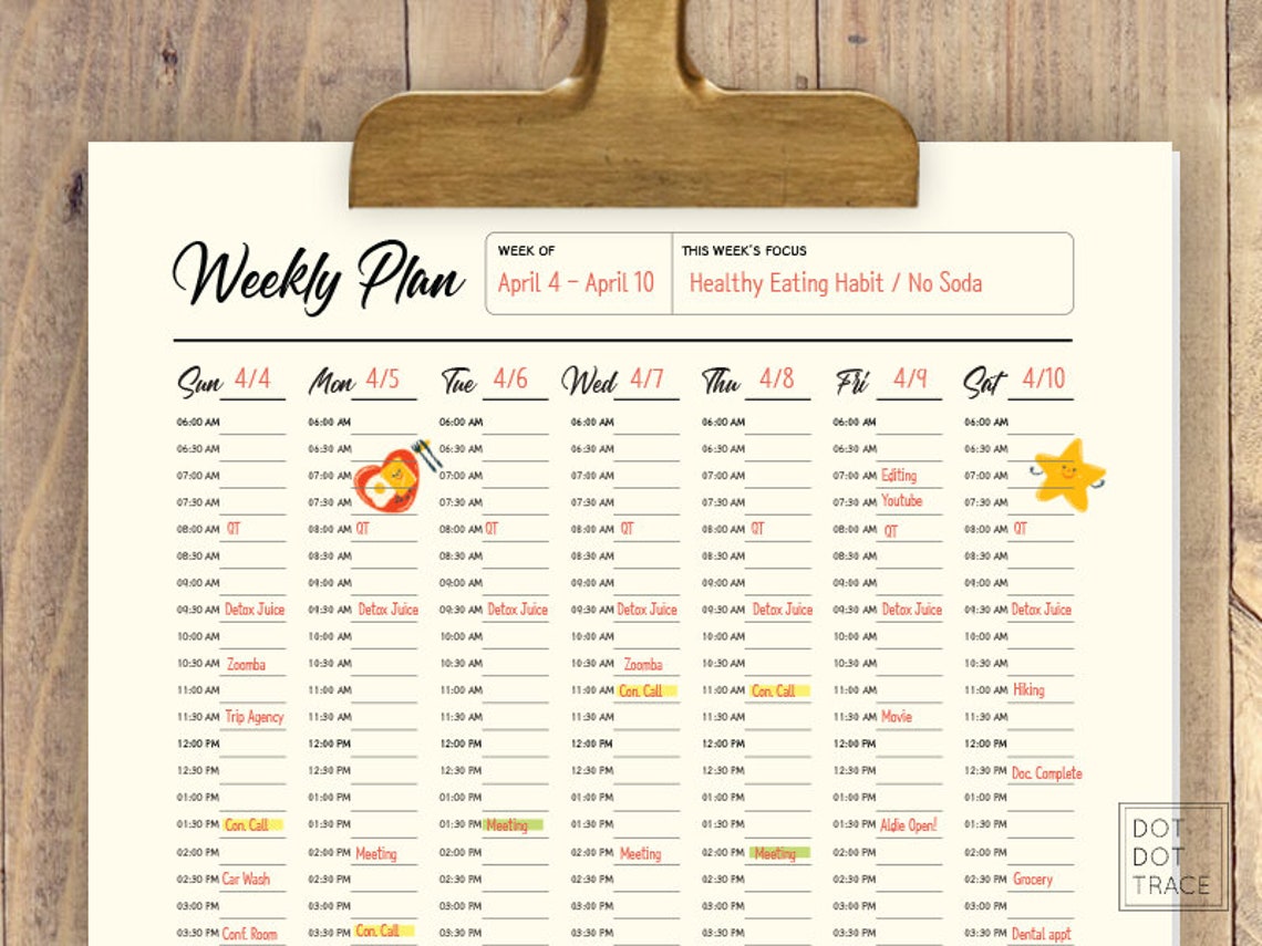 Printable 30 Min Intervals Weekly Planner 7 Day Planner Daily | Etsy