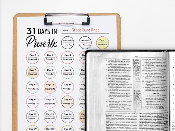 31 Days in Proverbs Reading Log: Bible Tracker (JPG Digital Download)