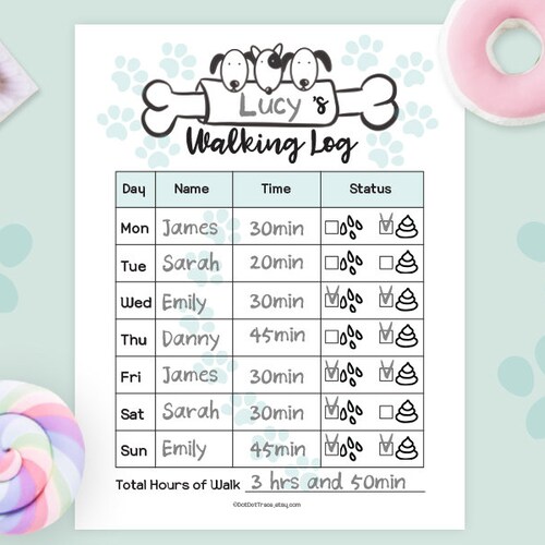 Printable Dog Walking Log Printable Family Dog Waking Schedule - Etsy
