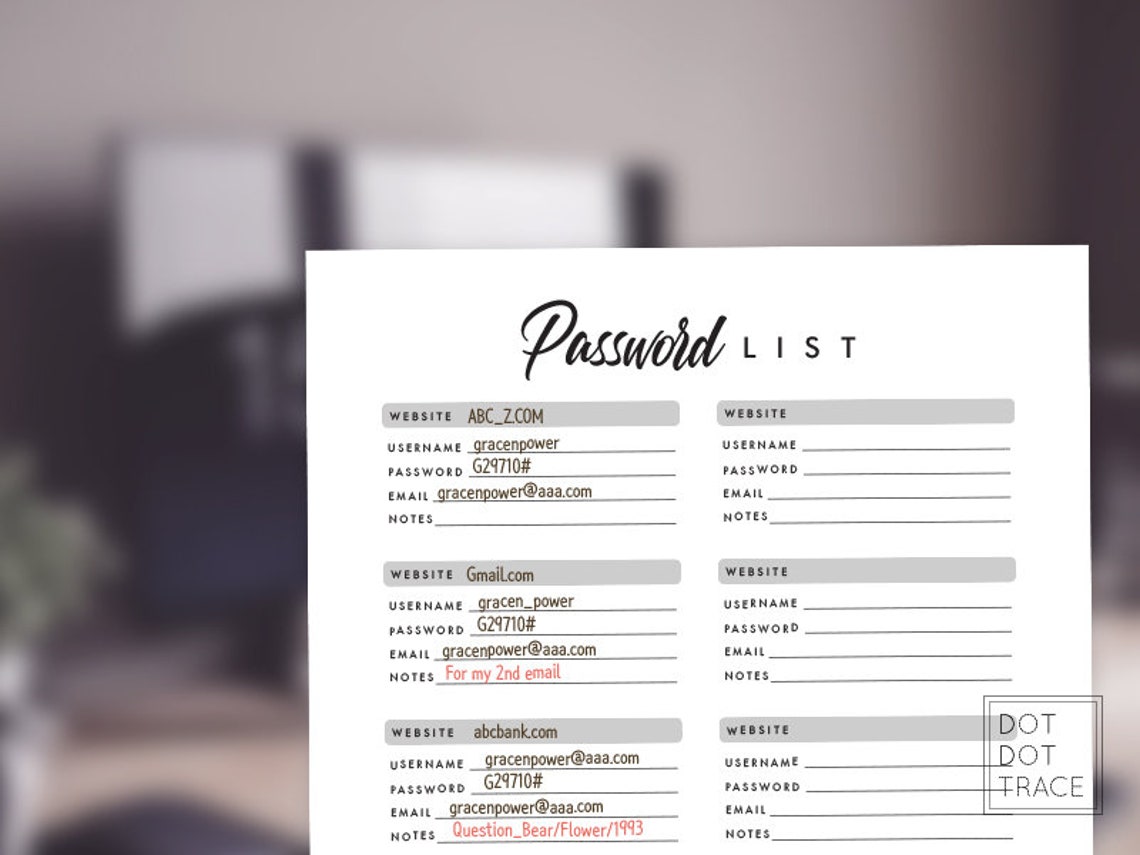 Printable Password List Template Password Tracker Username and | Etsy