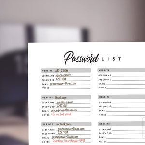 Printable Password List Template: Website Login Tracker (JPG Download) image 2