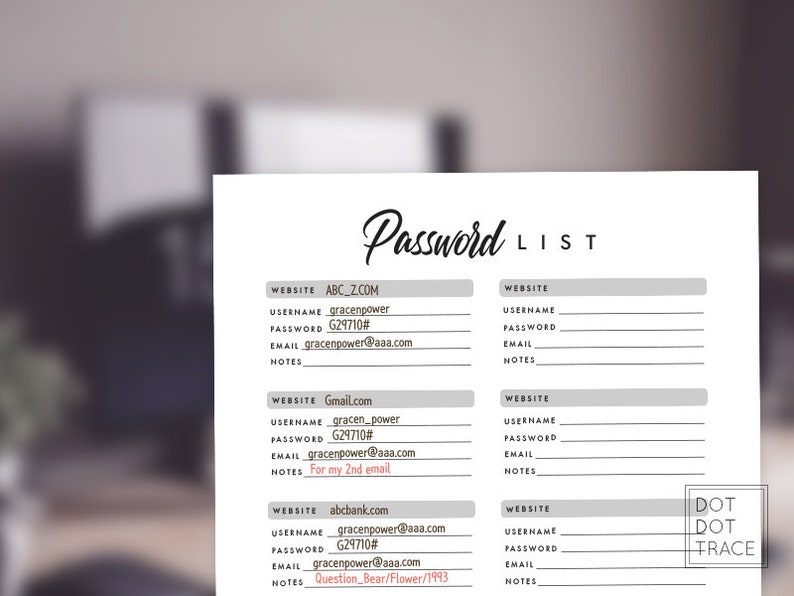 Printable Password List Template: Website Login Tracker (JPG Download) image 2