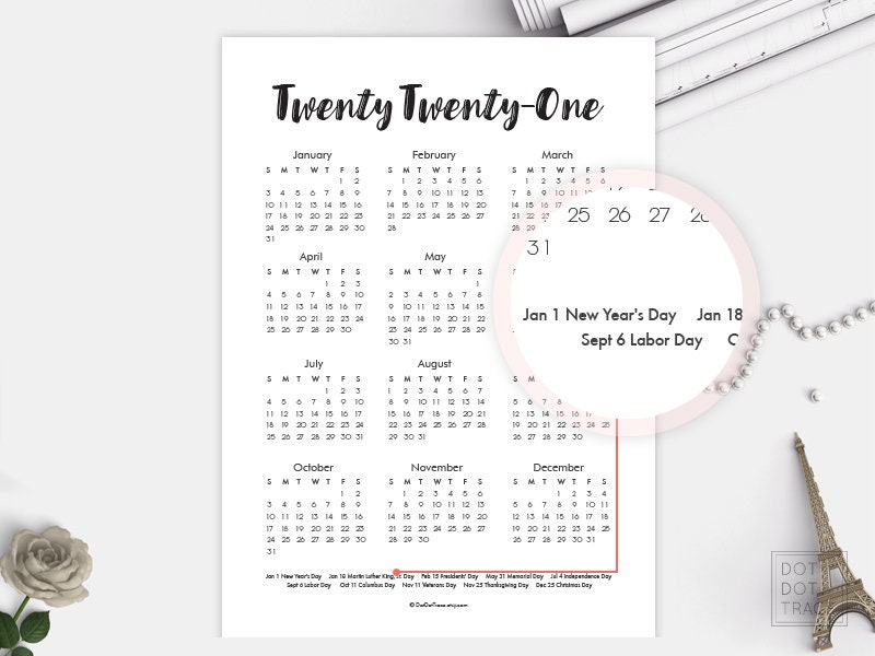 A5_printable 2021 US Calendar Twenty Twenty One Calendar 2021 Etsy