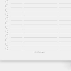 May include: A printable checklist with 20 blank lines and circles to the left of each line. The text "&copy; DotDotTrace.etsy.com" is at the bottom of the page.