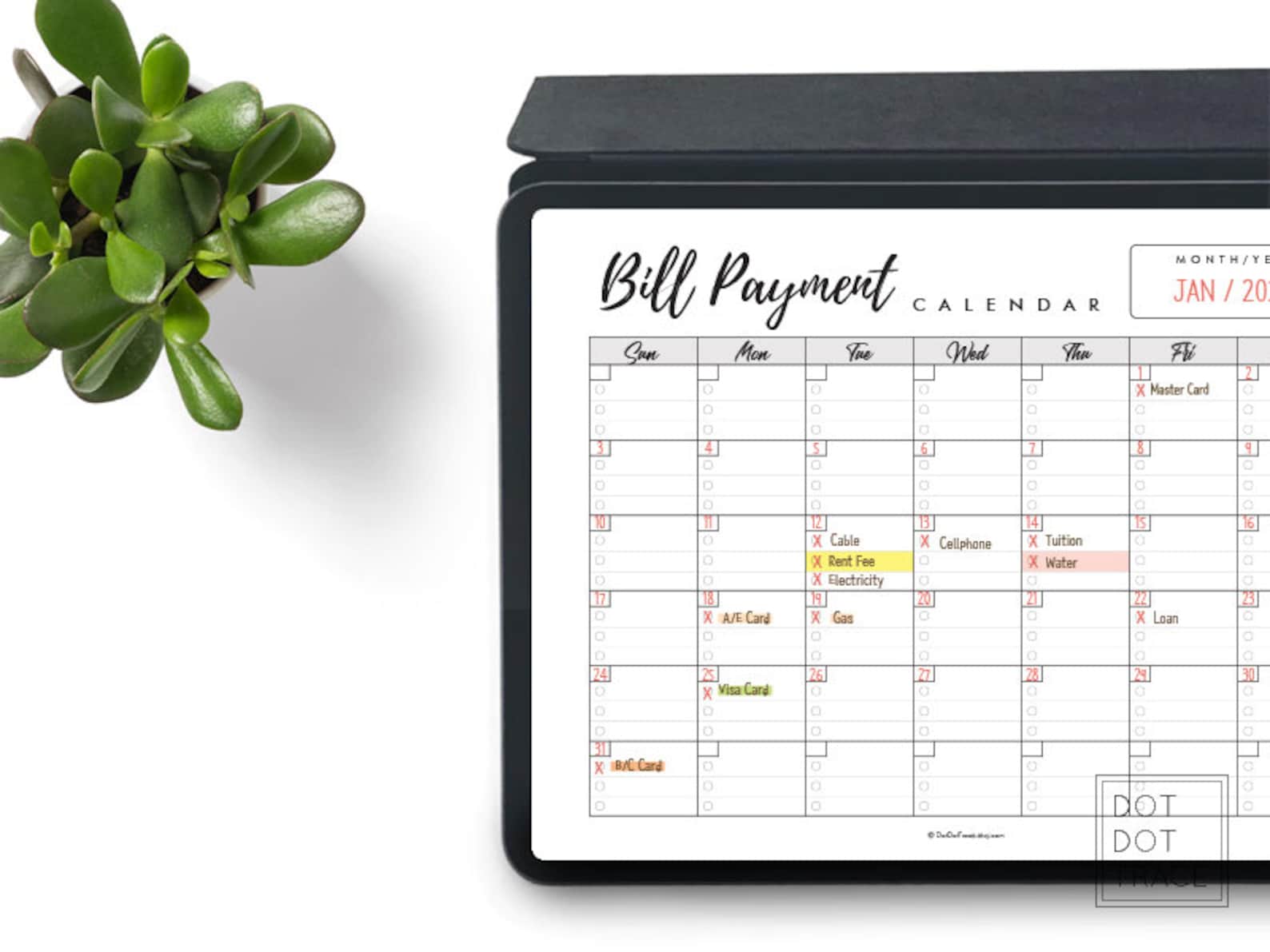 Printable Bill Payment Calendar Horizontal Monthly Bills Calendar Bill ...